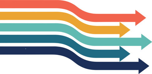 Obraz premium Vibrant Set of Five Flowing Curved Arrows Representing Growth Momentum and Multi-Channel Progress