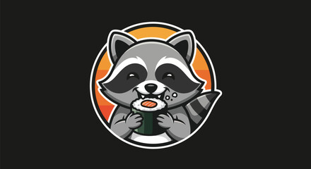 Cartoon raccoon enjoying sushi meal © Zero