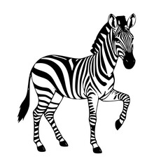 Obraz premium Zebra Standing Vector Illustration - Minimalist Black and White Animal Line Art