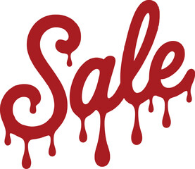 Red Flat Style "Sale" Typography with Melting and Dripping Liquid Effect for Retail Promotions and Creative Commercial Marketing