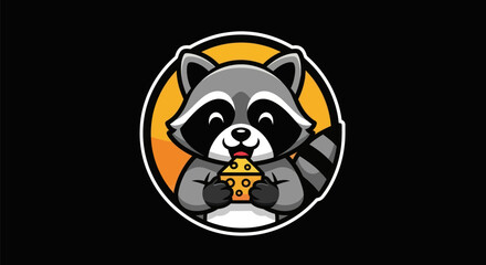 Fototapeta premium Cartoon raccoon holding cheese illustration