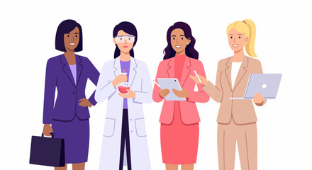Fototapeta premium Diverse professional women in business and science with modern technology