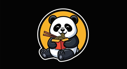 Cartoon panda eating noodles isolated © Zilong