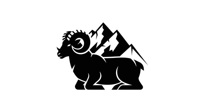 Silhouette of a ram with mountain peaks