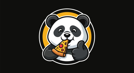 Cartoon panda eating pizza on black © Zilong