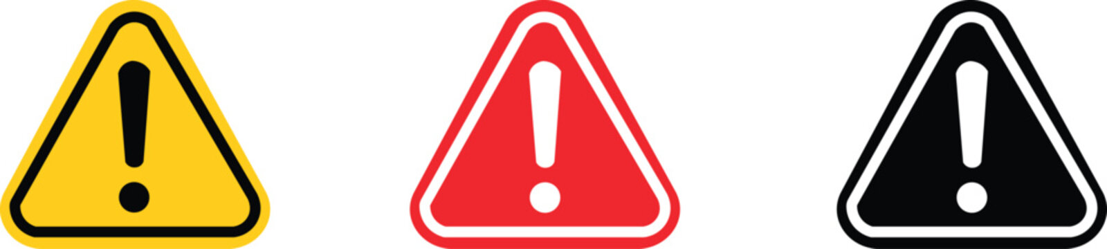 Isolated illustration of a red exclamation mark inside a white triangle symbol as a dangerous health warning sign for blood risk or hazardous paint drop alert on a road