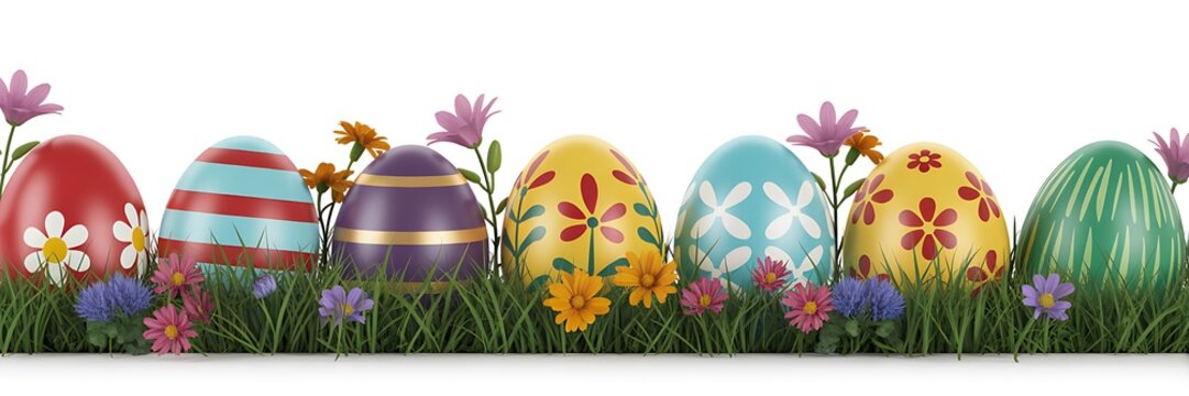 Easter eggs in a colorful garden
