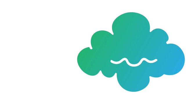 an animated icon with a bluish-green cloud image object, moving from top to bottom to the left