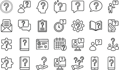 Question mark and idea lightbulb icons set with business and technology symbols flat design vector illustration © MstSabrina