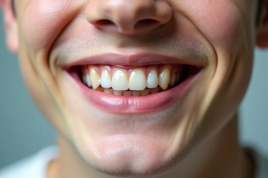 Close-up portrait of a young man showcasing a noticeable gap in his smile from a missing tooth.