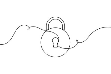 Obraz premium Simple lock sign icon continuous one line drawing single art on white background minimal security symbol outline vector illustration