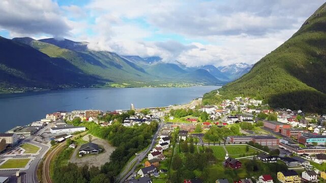 Andalsnes town aerial view in Norway