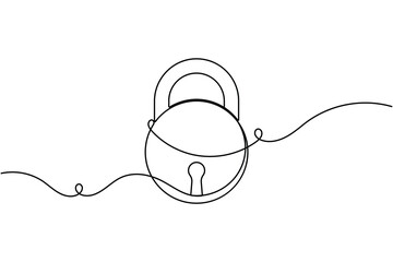 Obraz premium Simple lock sign icon continuous one line drawing single art on white background minimal security symbol outline vector illustration