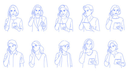 Businesswoman avatars with varying poses and expressions, perfect for corporate and professional design projects, vector illustration.