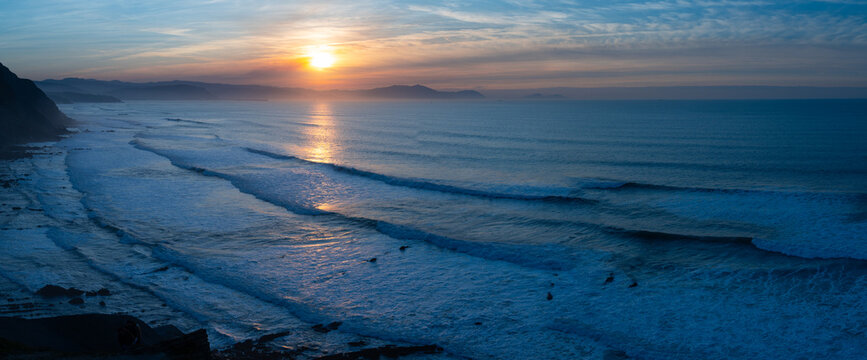 Sunset landscape near Barrika beach in the Province of Bizkaia, Basque Country Autonomous Community, Spain, Europe