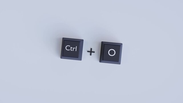 4K 3D Ctrl O Keyboard Shortcut Animation &ndash; Open File Computer Command Technology Concept 3D Video Animation