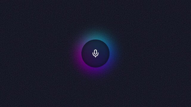 A glowing animation button with neon lights on dark background viewed from straight
