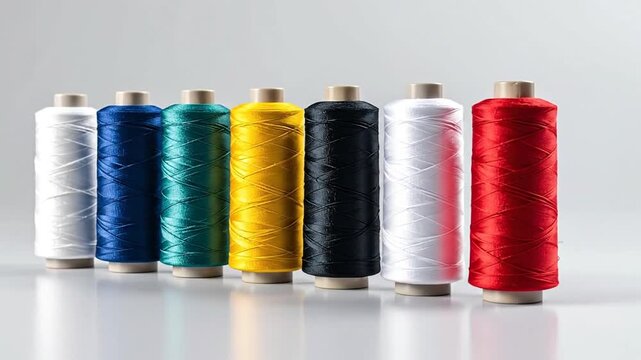 Vibrant spools of thread in a spectrum of colors, arranged neatly against a neutral background.