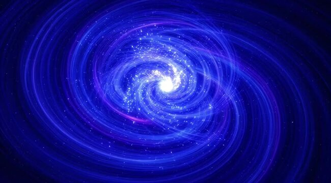 Abstract blue galaxy with swirling stars and cosmic background  