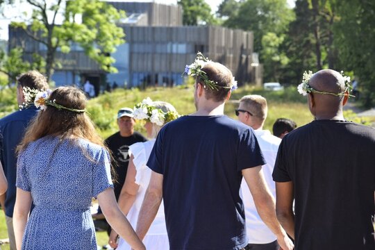   Midsummer festival in Sweden.Dancing and dancing around a pole