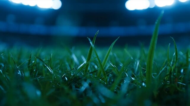 Grass Field Under Stadium Lights at Night.