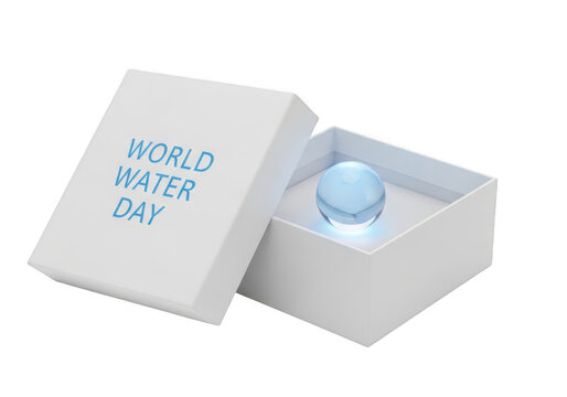 World Water Day white box with blue water drop inside isolated on transparent background