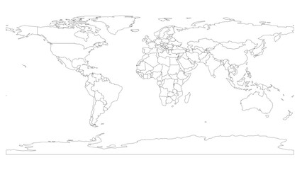 Fototapeta premium Editable world map vector with political borders including antarctica, each country on separate layer. Fully customizable map isolated on transparent background for design, print and infographic use