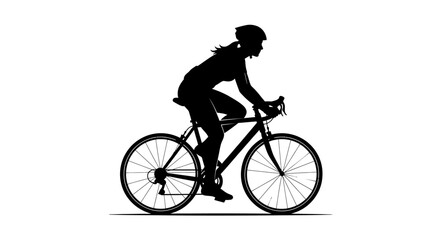 Fototapeta premium Silhouette of an active young woman riding a road bicycle, isolated white background.
