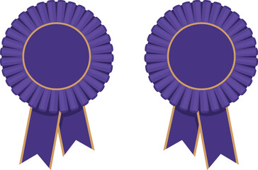 purple award ribbon badge rosette with blank center circle, prize medal emblem for achievement certificate competition recognition design