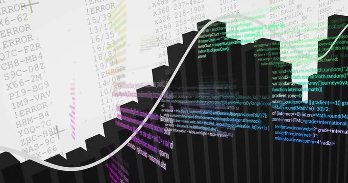 Camera panning tilting revealing black bars wave as colored code sliding tracing peaks showing data