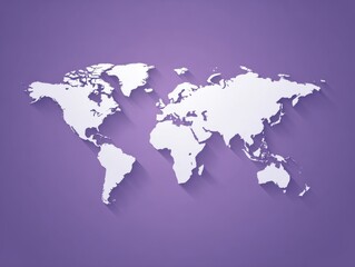 Fototapeta premium white minimalist world map silhouette isolated on a purple background