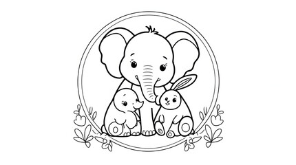 Naklejka premium : elephant and bunny family in a frame