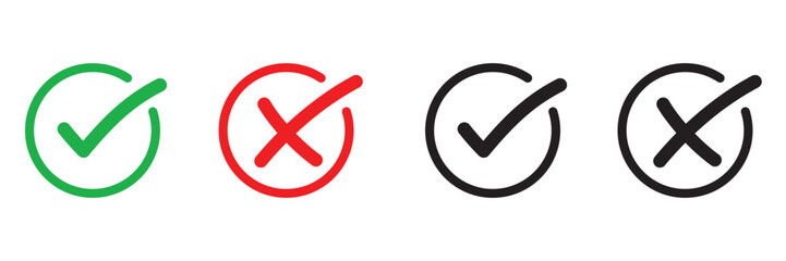 Obraz premium Set of 4 checkmark and cross icons with right and wrong concept vector