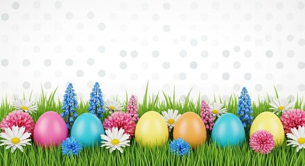 Fototapeta premium Easter day celebration with colorful eggs and flowers