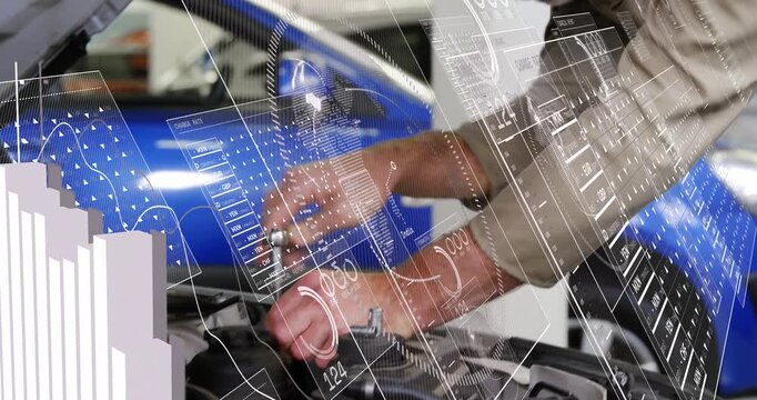 HUD appearing, guiding tech using ratchet, loosening bolts, adjusting wiring, repairing engine