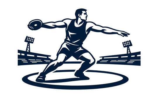Logotype discus-thrower banner athletics sport discobolus print. Graphic disc throw, brand discus throw signage