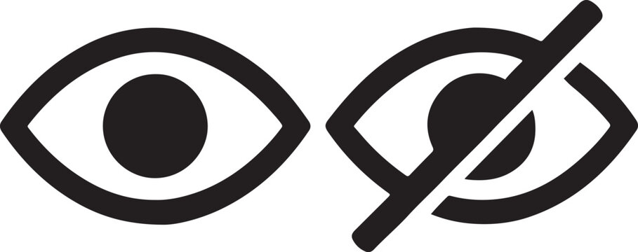Show and Hide Password Eye Icons &ndash; Visibility and Invisible Privacy Outline Vector Symbols