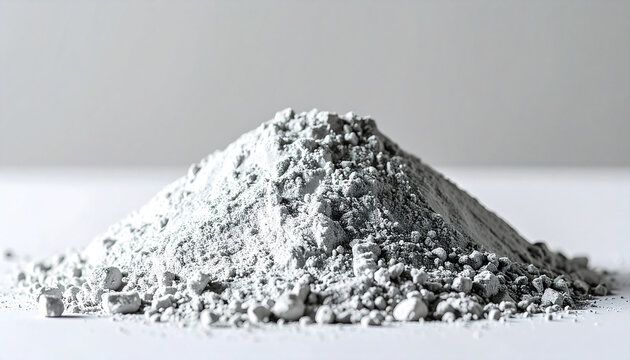 Fine gray cement powder isolated on plain background, construction material for building foundations