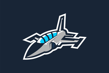 Obraz premium American cold war jet fighter plane vector illustration. simple aircraft logo, military equipment.