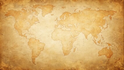 Vintage world map on aged textured paper background with earthy tones