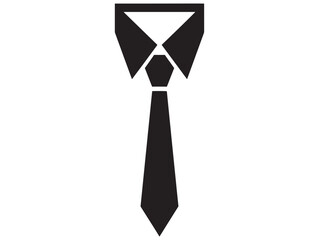 A black necktie with a windsor knot on a white background