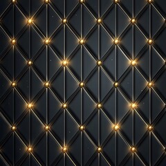 Fototapeta premium Black and gold luxurious seamless quilted background with shining golden button studs and light reflections