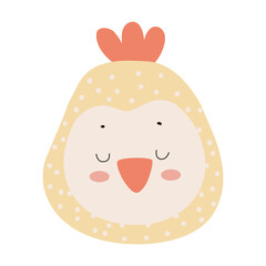 Flat vector illustration of a cute chicken face. Cartoon farm bird isolated on a white background.