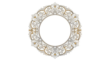 Ornate circular frame with intricate golden and white filigree patterns, perfect for decorative borders and elegant designs