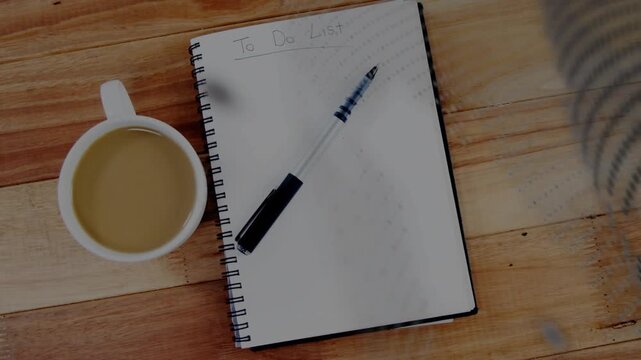 Dotted halftone overlay sweeping diagonal, shifting notebook to center and revealing To Do List