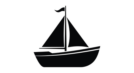 Obraz premium Simple black silhouette of a sailboat on a white background