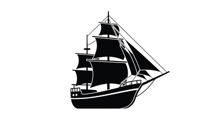 A stark black silhouette of a vintage sailing ship with prominent sails © Tm Studio