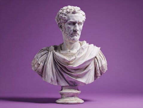 white marble bust of leader isolated on a red background