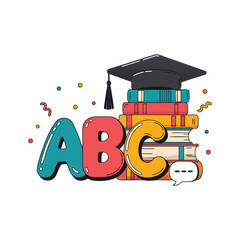 ABC Letters, Graduation Cap and Stack of Books, Education Concept
