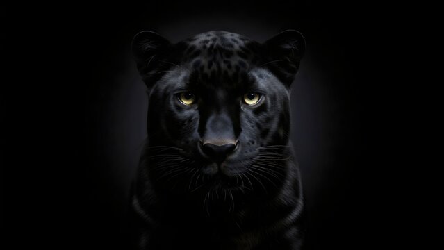 Majestic Black Panther Staring Intently with Piercing Yellow Eyes in the Darkness